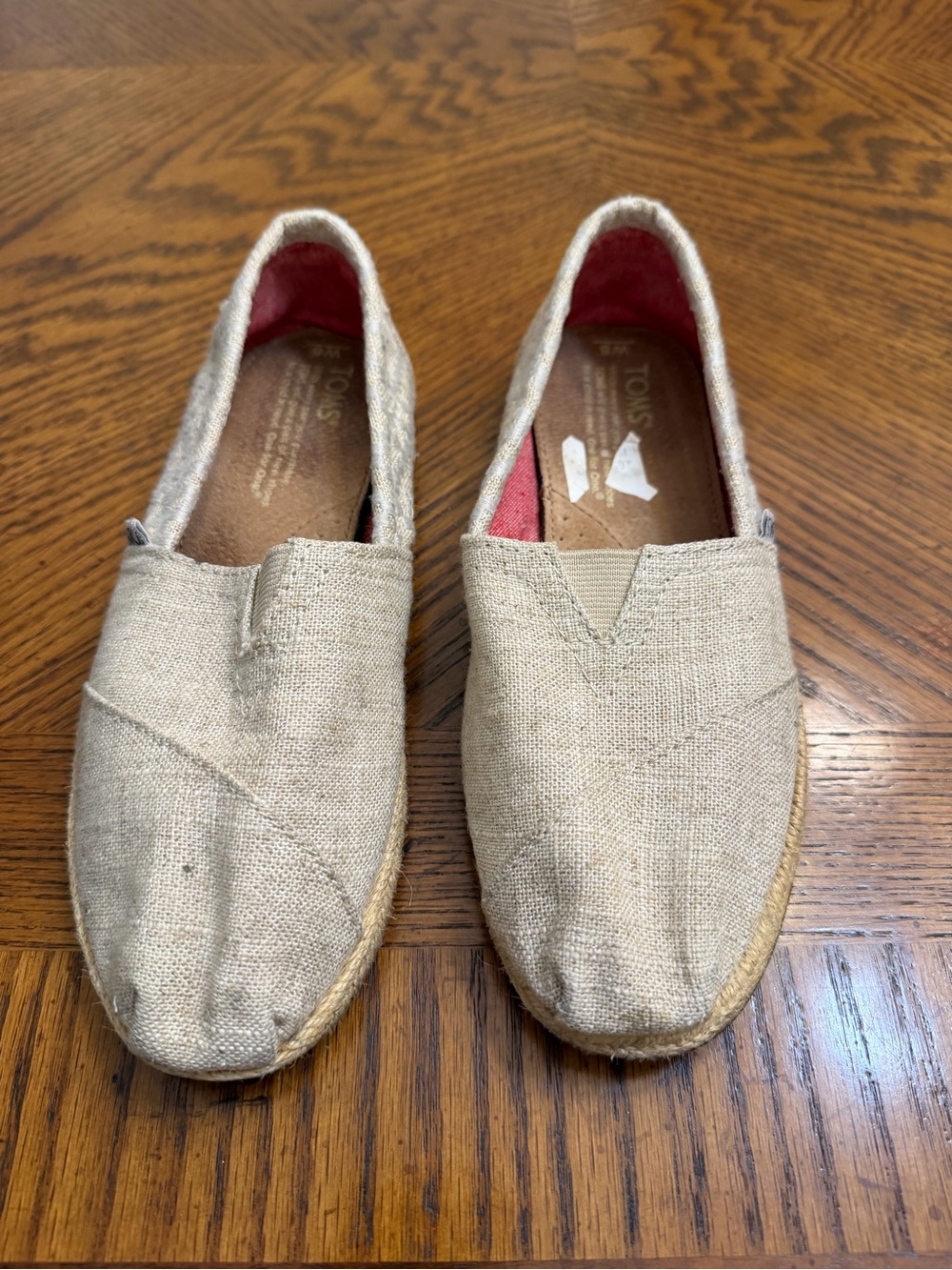 Toms Natural Beige Canvas Slip-Ons with Pink Lining